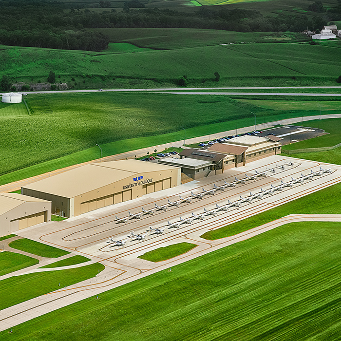 Aerial of the Edward Babka Aviation Learning Center